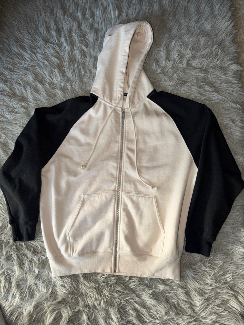 Brandy Melville Cream and Black Zip Hoodie